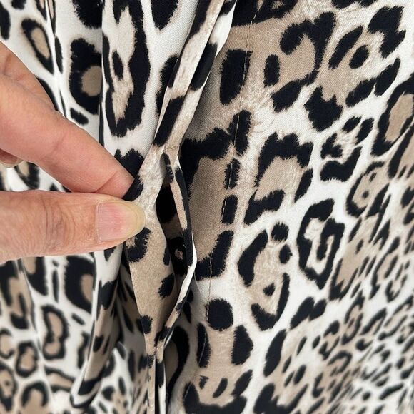 Chico's Womens Animal Print Button Front Tie Neck Long Sleeve Blouse Tan Black 3 - Picture 7 of 10